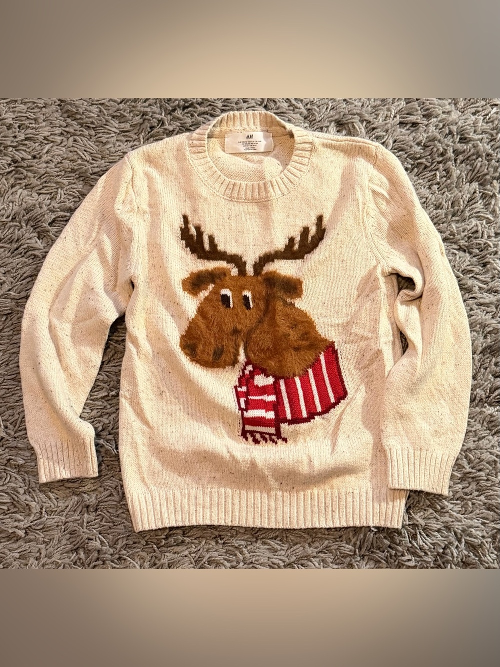 H&M Kids Christmas Moose Reindeer Sweater Size 5T/6 Cream